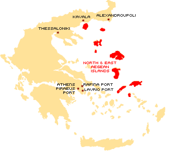 Map of North East Aegean Islands Greece
